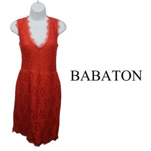 Babaton Tobias Red Orange V-Neck Short Sleeve Lace Mini Dress Lined - Size 6